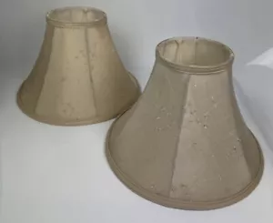 Vintage Silk Lamp Shades Pearl Beads & Embroidery Fully Lined Taupe Pair 36cm W - Imagen 1 de 10