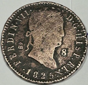 1825 ++ FERDINAND VII ++ LARGE 8 MARAVEDIS **SPANISH PIRATE COPPER COIN** #P1 - Picture 1 of 4