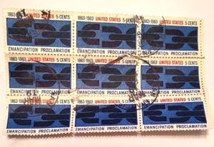 5c Emancipation Proclamation Issue stamps - Block of 9 US canceled postage - Picture 1 of 2