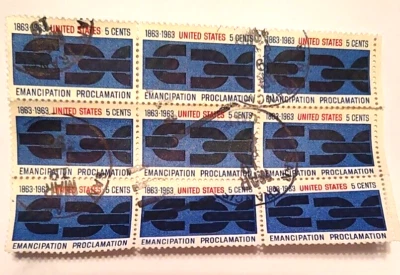 5c Emancipation Proclamation Issue stamps - Block of 9 US canceled postage - Image 1 of 2