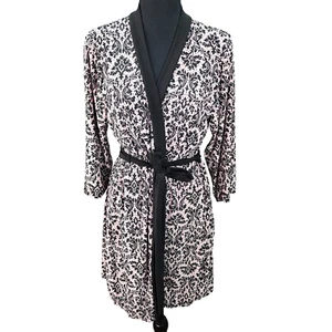 Marilyn Monroe Robe Womans SMALL Sleepwear Black Pink Floral Soft Attached Ties - Picture 1 of 10