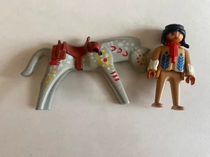 2 piece Geobra Native American with Gray Horse Indian 1974 Vintage Toys - Picture 1 of 3