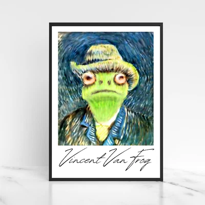 Impresión de póster estilo rana Van Gogh A4, arte de pared Vincent Van Frog, parodia de arte divertida Foto 1 de 4