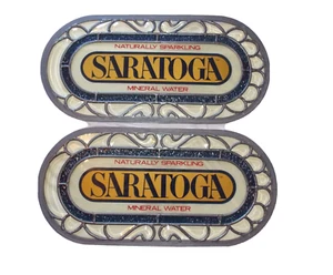 Paar Vintage Saratoga Mineralwasser Bar Schilder Faux Buntglas 18" Oval Busch - Bild 1 von 12