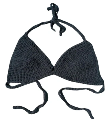 Womens Bikini Top Beach Crop Boho Goddess Sexy Bralette Black Handmade Crochet L - Image 1 of 4