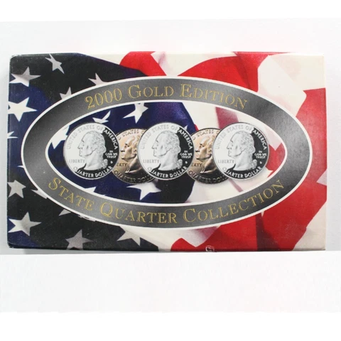 2000 D UNCIRCULATED STATE QUATERS UNCIRCULATED 5 COINS CSN 24K GOLD PLATED Cover