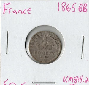 Coin France (Napoleon III) 50 Centimes 1865 BB KM814.2, silver - Picture 1 of 4