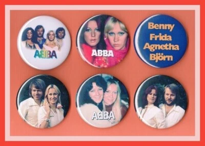ABBA / 6 Assorted 56mm Badges - Set 12 - Does Your Mother Know - Image 1 of 2