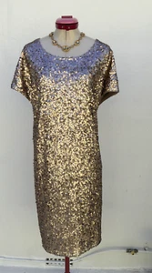 NEXT UK Gold Sequin Mini DRESS Size 20 Lined Stretch Party Cocktail Wedding Eve - Picture 1 of 6