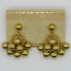 New Vintage Stunning Boho Gold Tone Dangling Hoop and Ball Earrings - Picture 1 of 5