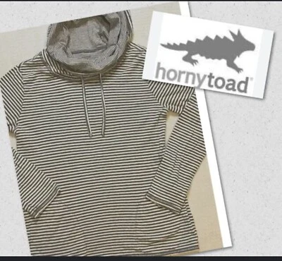 Horny Toad  Hoodie cowl neck pullover striped shirt top size M medium Gray White - Image 1 of 3