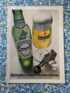 Vintage 1973 Heineken Beer Print Ad Man In Lounger Large Glass - Picture 1 of 7
