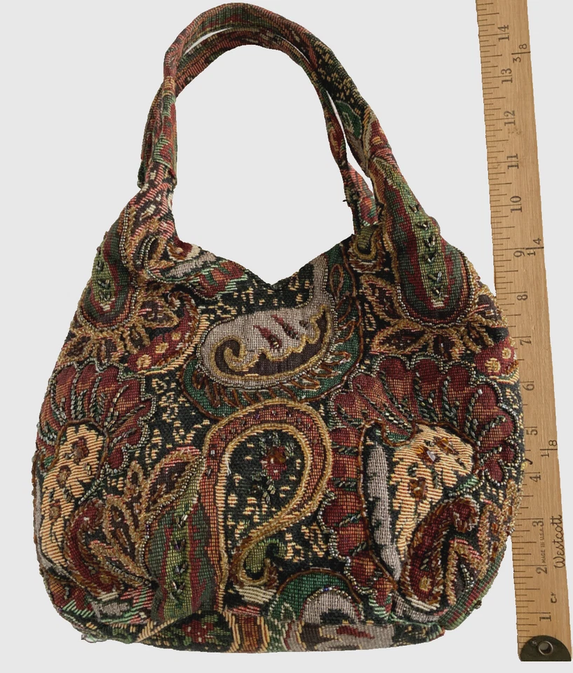 Bolso de noche floral con cuentas monedero vintage años 70 tapiz Foto 1 de 4