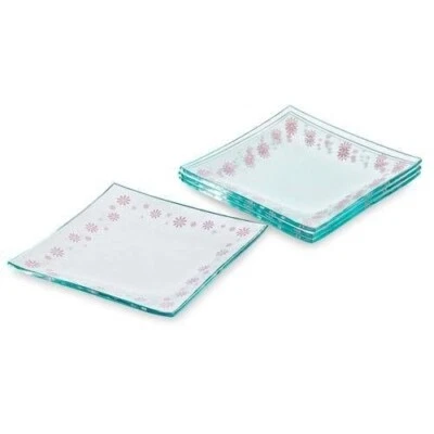 The Pampered Chef Pink Daisy Dessert Plates Set Of 4 #2819 7" Glass Pink Floral - Image 1 of 4