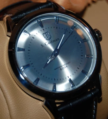 New Ultra Slim Swiss Made S. Coifman Mens Silver Sunray Dial 42mm Watch SC-0282 - Image 1 of 4