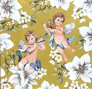 Two Individual Paper Luncheon Decoupage Napkins Vintage  Angels Cherubs - Picture 1 of 11