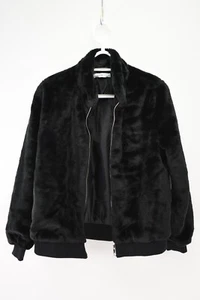 JustFab Womens Black Full Zip Faux Fur Coat Jacket Size M - Picture 1 of 4
