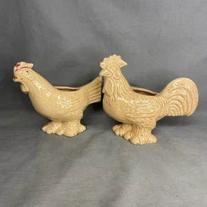 Vintage Set Hahn Huhn Henne Keramik Übertopf Country Farm MCM 5,5" hoch - Bild 1 von 8