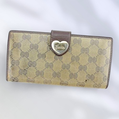 Gucci Portafoglio Donna Lungo Cristallo GG Cuore Placca Pelle Marrone