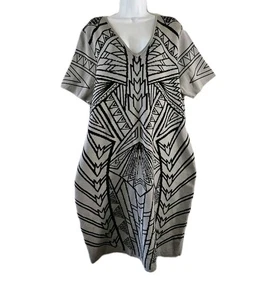 Ashley Stewart Sweater Dress Womens 26W Plus Geometric Knit Short Slve Art Deco - Picture 1 of 14