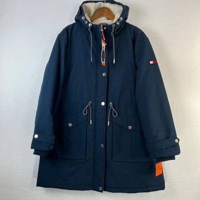 Tommy Hilfiger Parka Mujer XXL Azul Marino Chaqueta Acogedora Forrada Capucha Acanalada Puño Tormenta Foto 1 de 4