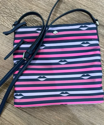 Bolso de Mano Bandolera Multi Kate Spade Jae Nylon Cuero Plano Rosa Rayas Foto 1 de 4