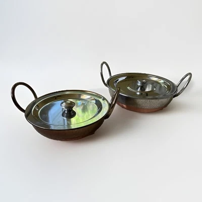 Juego de 2 cuencos para servir Balti Karahi indios de cobre y acero inoxidable Foto 1 de 4