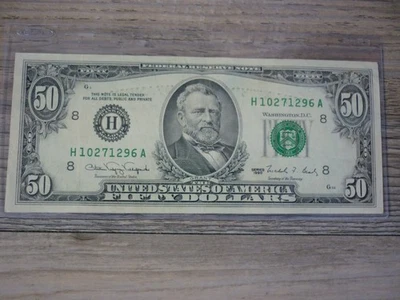 VINTAGE SERIES 1990 $50 DOLLAR BILL FEDERAL RESERVE NOTE UNCIRCULATED - Image 1 of 2