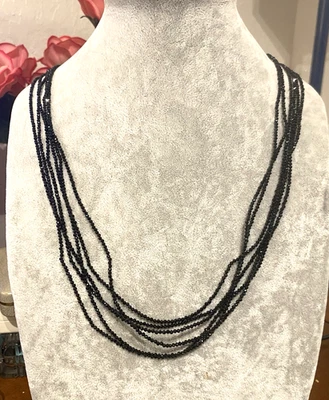LOT of 2 BBJ Black Spinel Sterling Silver 925 Triple Strand Necklace 38"☚☚☚☚☚☚👀 - Image 1 of 4