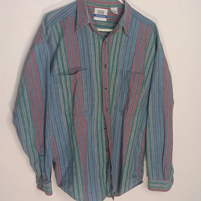 Camisa de mezclilla exprés a rayas vintage años 80 con botones para hombre talla grande Foto 1 de 4