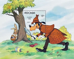REDONDA DISNEY EASTER STAMPS SS MNH 1984 CHARACTERS EASTER EGG HUNTING GOOFY 1 - Picture 1 of 1