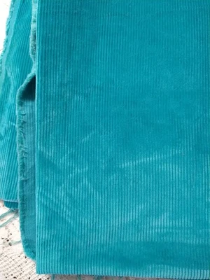 Plush Teal-Blue Cotton Corduroy Fabric 38" Long x 46" Wide PLUS tail FLAWED - Image 1 of 4