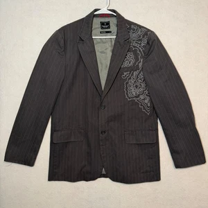 Marc Ecko Cut Sew Gothic Blumen bestickt Punk Jacke grau gestreift Herren XL Y2K - Bild 1 von 19