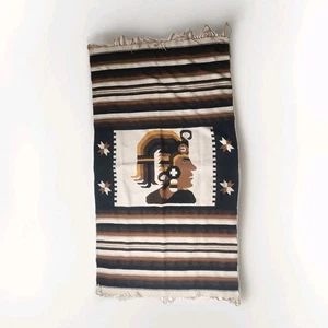 Hand Woven Aztec Mexican Rug Fringe Tapestry Blanket Throw Native Tribal 77"x45" - Picture 1 of 6