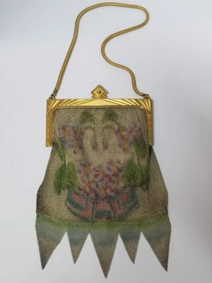 Bolsa de malha fina colorida antiga DRESDEN AQUARELA WHITING & DAVIS ART DECO - Imagem 1 de 4