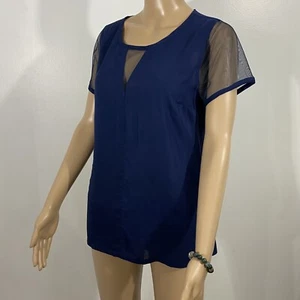 Pixley Women's Top Size Small Blue Teigan Mesh Insert Blouse Navy Stitch Fix NWT - Picture 1 of 11