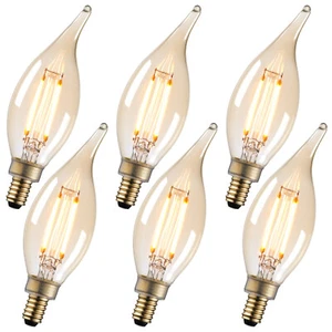 6-Pack Dimmable E12 LED Candelabra Bulbs, 4.5W, Amber Glass, 2000K Soft Warm - Picture 1 of 7