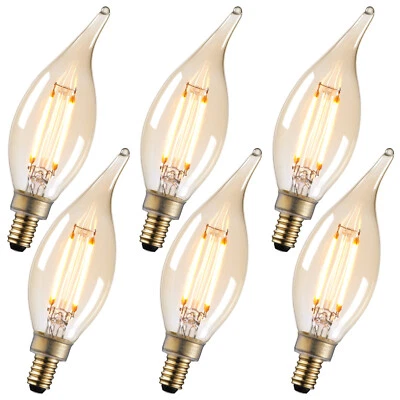 6-Pack Dimmable E12 LED Candelabra Bulbs, 4.5W, Amber Glass, 2000K Soft Warm - Image 1 of 4