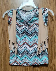 Bobbie Brooks girls shirt with fringed vest Southwest design Size 6/6x - Picture 1 of 6