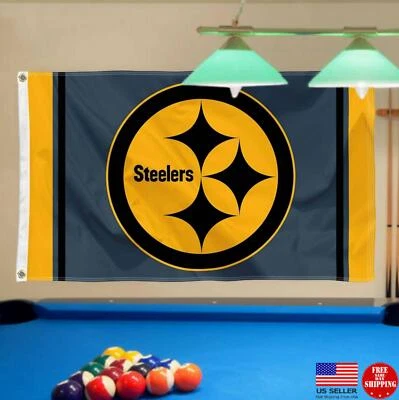 Steelers 3X5 Flag Pittsburgh 3 x 5 Banner New Grey USA Ship Tailgating Flags - Image 1 of 4