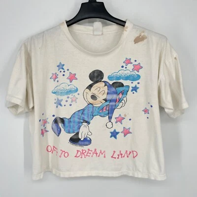 Camiseta de Colección Años 90 Disney Para Mujer Recortada Mickey Manga Corta Punto Único Hecha en EE. UU. Foto 1 de 4