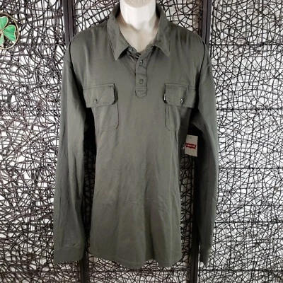 NUEVO CON ETIQUETAS LEVI'S HOMBRE MANGA LARGA 3 BOTONES JERSEY CAMISA XXL VERDE ALGODÓN ¡LEER! Foto 1 de 4