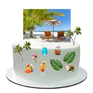 Kuchenaufleger tropische Strandszene 11 Stand Up Essbar Waffel Papier Dekorationen - Bild 1 von 7