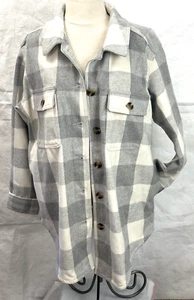 Old Navy Plaid Soft-Brushed Wool Utility Shacket Grey Plaid Women's Sz L 413798 - Picture 1 of 15
