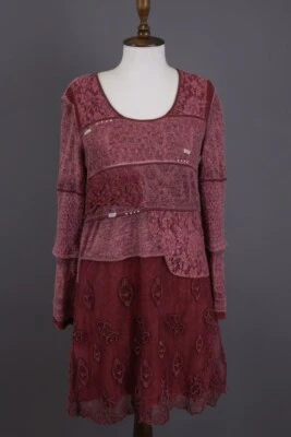 Elisa Cavaletti Club Burgundy Designer Long Sleeve A-Line Boho Dress - Image 1 of 4