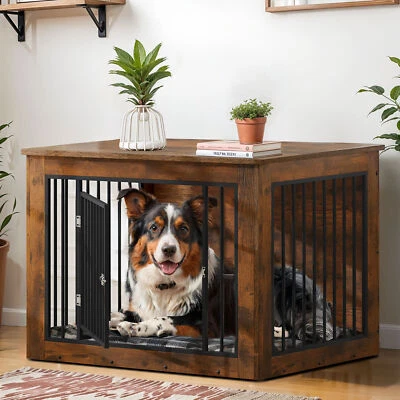 38" Heavy Duty Dog Crate Furniture Wooden Kennel End Table w/ Iron Frame - Image 1 of 4