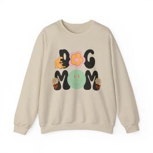 Dog Mom Crewneck Sweatshirt Womens Dog Lovers Gift Groovy Pullover - Picture 1 of 13
