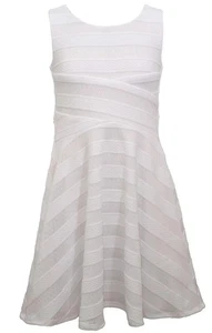 NWT Bonnie Jean Girls Size 8 White Knit Sleeveless Textured Stripe Skater Dress - Picture 1 of 2