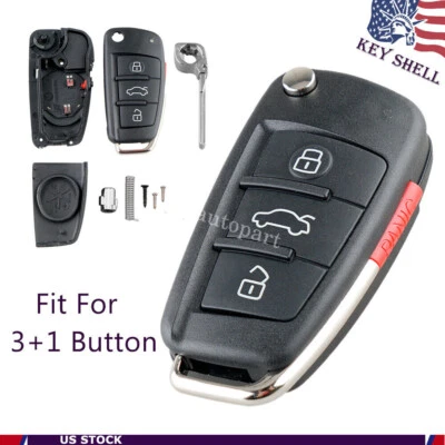 Para Audi A2 A3 A4 A6 A6L A8 TT Q7 Abatible Control Remoto Coche Llavero Carcasa Estuche 3+1 Botones Foto 1 de 4