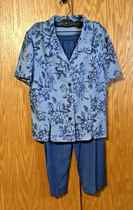 Sag Harbor Size 14 - Medium Two Piece Set Scalloped Edge Top & 23" Capris Vtg - Picture 1 of 20